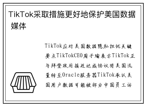 TikTok采取措施更好地保护美国数据 媒体