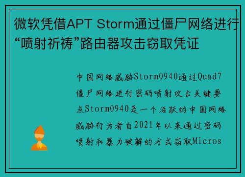 微软凭借APT Storm通过僵尸网络进行“喷射祈祷”路由器攻击窃取凭证 